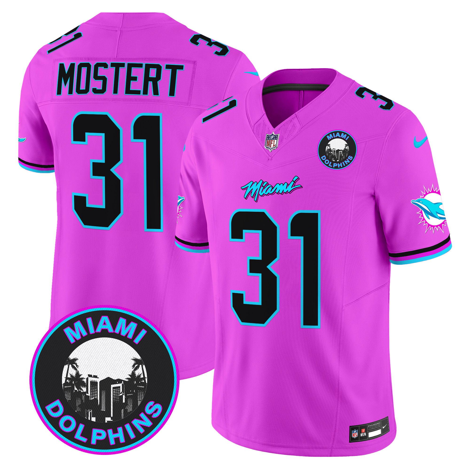 Men Miami Dolphins #31 Mostert Pink 2024 Nike Vapor Limited NFL Jersey